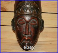Vintage African hand carving wood tribal wall hanging male mask