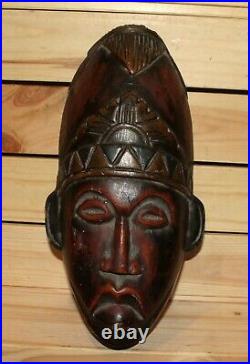 Vintage African hand carving wood tribal wall hanging male mask