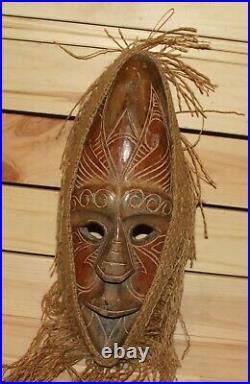 Vintage African hand carving wood tribal wall hanging mask with hair