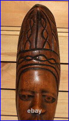 Vintage African hand carving wood woman bust figurine