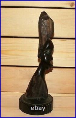 Vintage African hand carving wood woman statuette