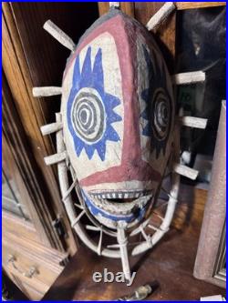 Vintage Alaskan Native Yupik hand carved wooden mask 17 x8 Stunning