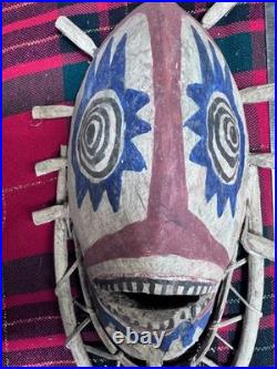 Vintage Alaskan Native Yupik hand carved wooden mask 17 x8 Stunning