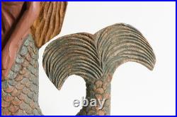 Vintage American Folk Art, wooden Mermaid sculpture. Painted wood carving