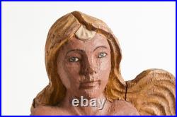 Vintage American Folk Art, wooden Mermaid sculpture. Painted wood carving
