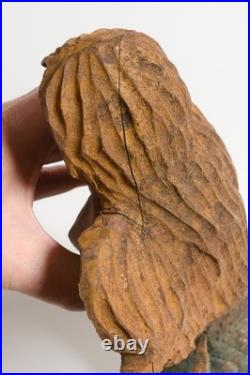 Vintage American Folk Art, wooden Mermaid sculpture. Painted wood carving