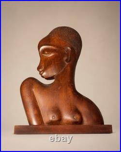 Vintage Art Deco Woman Wooden Sculpture 14x10 Sculptor Karl Hagenauer Style
