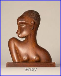 Vintage Art Deco Woman Wooden Sculpture 14x10 Sculptor Karl Hagenauer Style