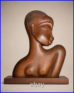 Vintage Art Deco Woman Wooden Sculpture 14x10 Sculptor Karl Hagenauer Style