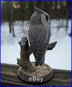 Vintage Art Wooden Owl Bird Hand Carved Wood Figure Sculpture
