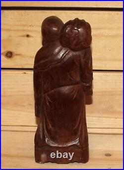 Vintage Asian hand carving wood Laughing Buddha Budai figurine