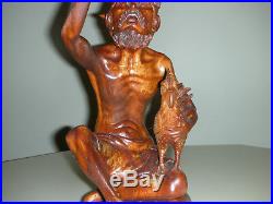 Vintage Bali Indonesia Wood Carved Sculpture Man and Rooster (H 13 inches)