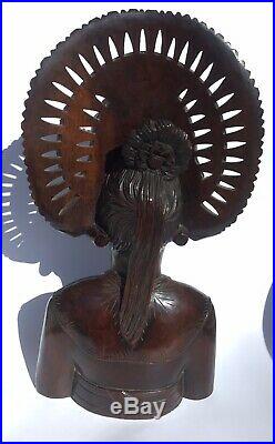 Vintage Bali Sculpture Art Hand Carved Wood Figurine Bust Signed Klungkung Bali