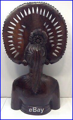Vintage Bali Sculpture Art Hand Carved Wood Figurine Bust Signed Klungkung Bali