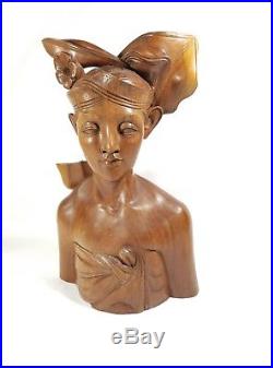 Vintage Bali Wood Carved Bust Sculptures Man Woman Wedding Indonesia Statues