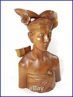 Vintage Bali Wood Carved Bust Sculptures Man Woman Wedding Indonesia Statues