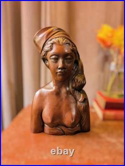 Vintage Balinese Teakwood Busts, Hand-Carved Male and Female Busts, A Fatimah