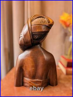 Vintage Balinese Teakwood Busts, Hand-Carved Male and Female Busts, A Fatimah