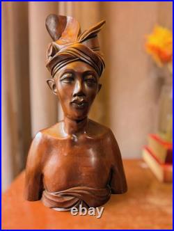 Vintage Balinese Teakwood Busts, Hand-Carved Male and Female Busts, A Fatimah
