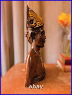 Vintage Balinese Teakwood Busts, Hand-Carved Male and Female Busts, A Fatimah
