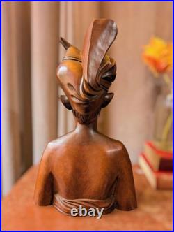 Vintage Balinese Teakwood Busts, Hand-Carved Male and Female Busts, A Fatimah
