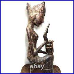 Vintage Balinese Woman Wood Sculpture Hand Carved Statue Bali Art Deco 10