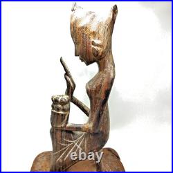 Vintage Balinese Woman Wood Sculpture Hand Carved Statue Bali Art Deco 10