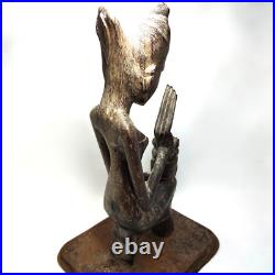 Vintage Balinese Woman Wood Sculpture Hand Carved Statue Bali Art Deco 10