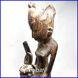 Vintage Balinese Woman Wood Sculpture Hand Carved Statue Bali Art Deco 10