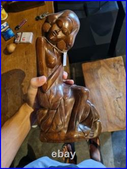 Vintage Balinese Woman Wood Sculpture Hand Carved Statue Bali Art Deco 10
