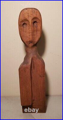 Vintage CUBISM Oak Sculpture Mid Century Modernism Expressionism 13.5