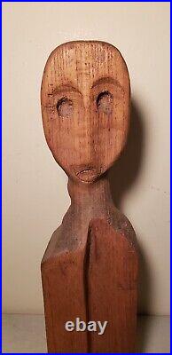 Vintage CUBISM Oak Sculpture Mid Century Modernism Expressionism 13.5