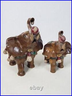 Vintage Carved Elephants Wood Sculpture Miguel M Ruelas