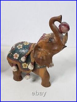 Vintage Carved Elephants Wood Sculpture Miguel M Ruelas