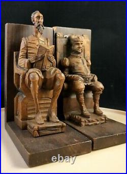 Vintage Carved Pair Sancho Panza And Don Quixote Bookend Sculptures Carved