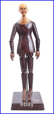 Vintage Carved Wood Articulated Artist Model Mannequin On Stand RARE
