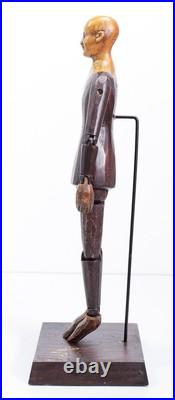 Vintage Carved Wood Articulated Artist Model Mannequin On Stand RARE