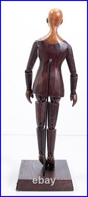 Vintage Carved Wood Articulated Artist Model Mannequin On Stand RARE
