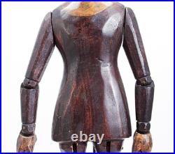 Vintage Carved Wood Articulated Artist Model Mannequin On Stand RARE