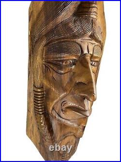 Vintage Carved Wood Native American Large Face Carving