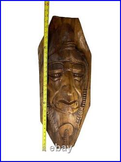 Vintage Carved Wood Native American Large Face Carving