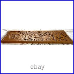 Vintage Carved Wood Panel Indigenous Tomahawk Palm Tree Brown Tropical Ladder
