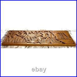 Vintage Carved Wood Panel Indigenous Tomahawk Palm Tree Brown Tropical Ladder