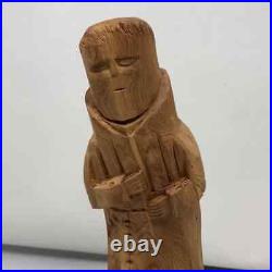 Vintage Carved Wood Sculpture Monk Signed Mike Salazar Folk-Art New Mexico