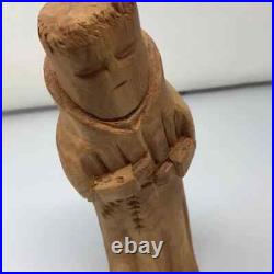 Vintage Carved Wood Sculpture Monk Signed Mike Salazar Folk-Art New Mexico