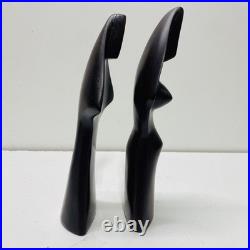 Vintage Carved Wood Sculptures. 10.5in Tall Handcrafted Figural Statues