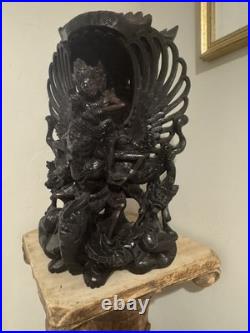 Vintage Carved Wood Vishnu Riding Garuda Hindu Sculpture Balinese