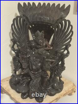Vintage Carved Wood Vishnu Riding Garuda Hindu Sculpture Balinese