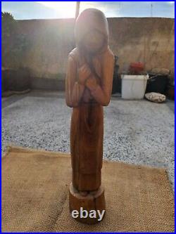 Vintage Carved Wood Wooden Statue Woman Girl Solid Wood Wood Carving Sculpture