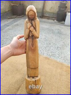 Vintage Carved Wood Wooden Statue Woman Girl Solid Wood Wood Carving Sculpture